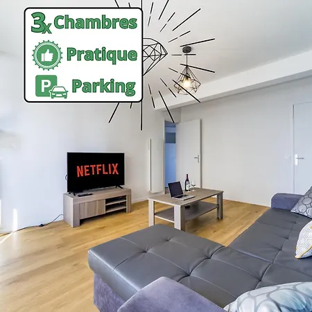 3 Chambres, T4 100m2, Free Parking Prive, Lumineux & Spacieux * Pau